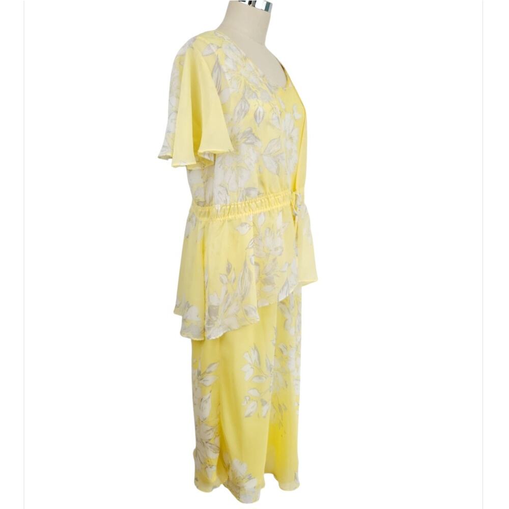 Sandra Darren Floral Midi Dress Jacket Set Sz 12 Yellow Wedding Guest Church EUC - Picture 3 of 14